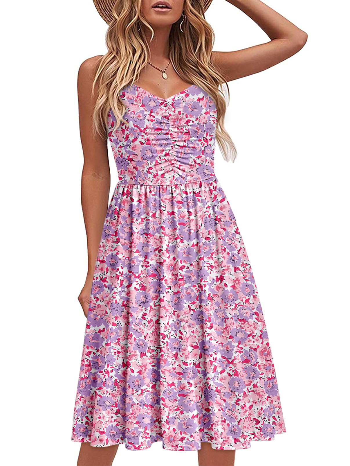 YATHON Casual Dresses for Women Sleeveless Cotton Summer Beach Dress A Line Spaghetti Strap Sundresses with Pockets
