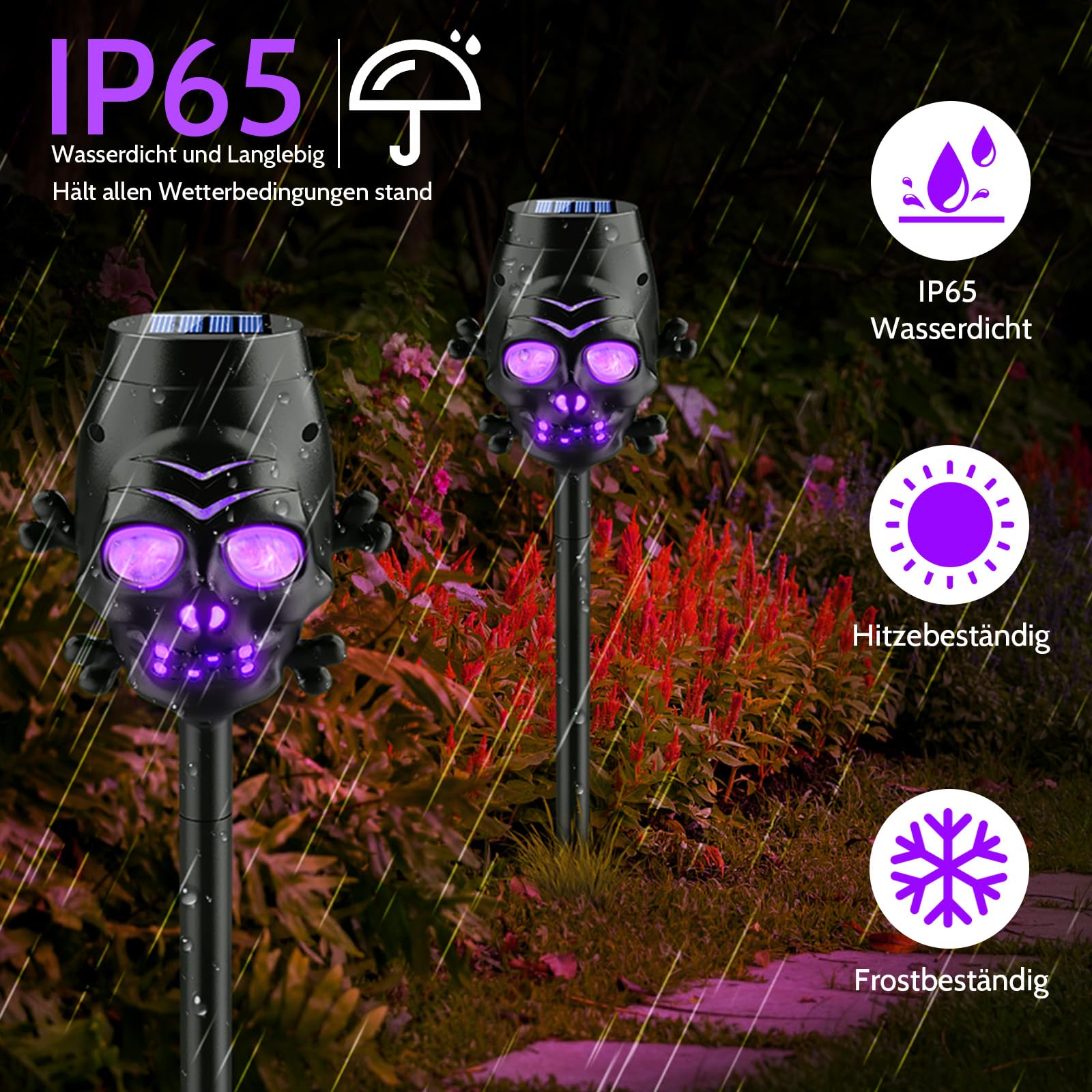 2 Stück Halloween Solar-Lichter - Skelett Deko Für Garten & Terrasse