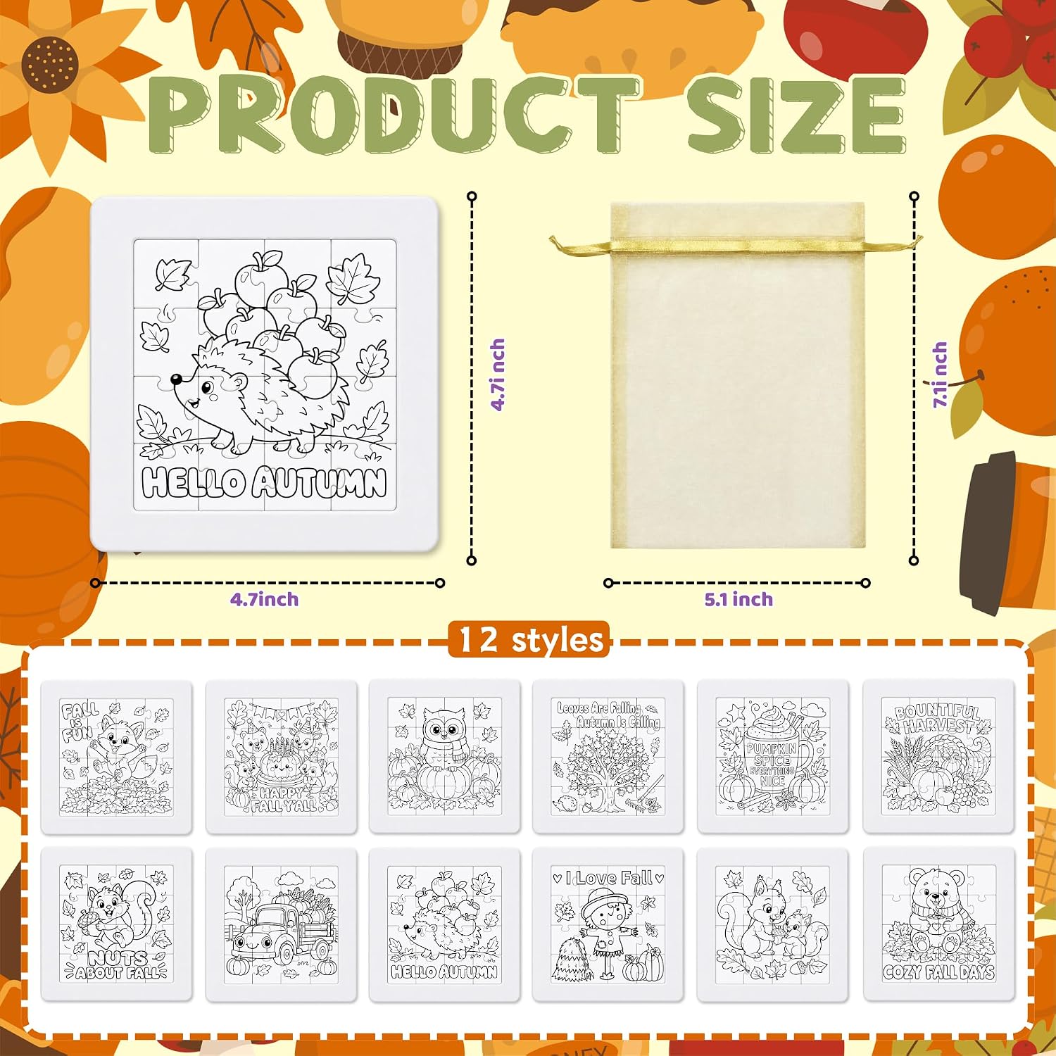 Zoyeven 24 Pcs Fall Crafts for Kids Adults DIY Jigsaw Puzzle Coloring Art Kit Autumn Party Favors Thanksgiving Classroom Activities Supplies Bulk School Projects Group Fun Gift image 2