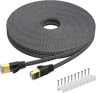 KINBETA Cat 7 Ethernet Cable 7.5m, High-Speed 10Gbp 600Mhz Gigabit Cat7 Internet Network Ethernet Cable Flat Braided Lan Rj45 Patch Cord Shielded With Clips for Xbox PS3 PS4 PC Laptop Router TV