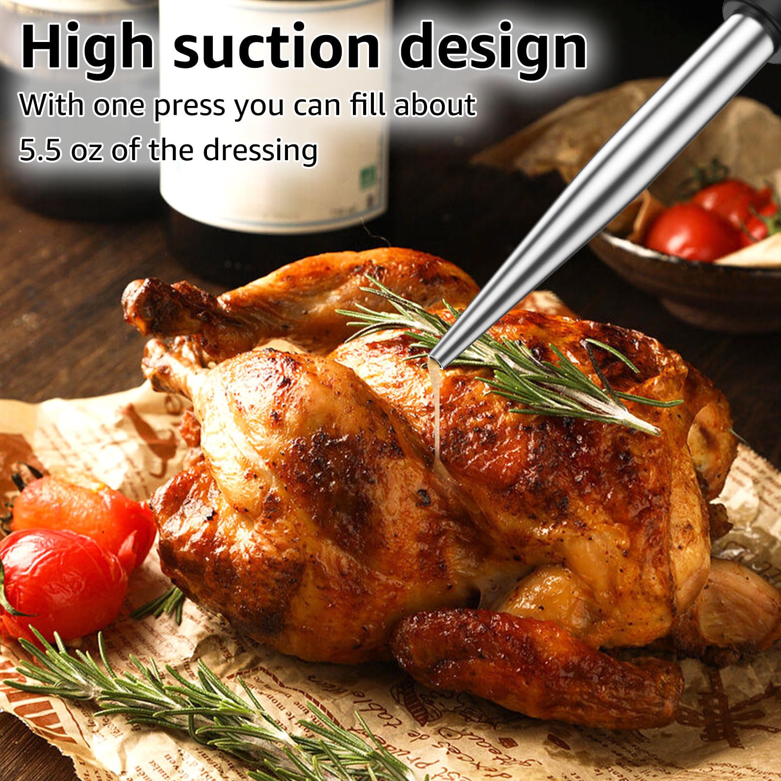 US Turkey Baster Stainless Steel Turkey Baster Syringe with Cleaning Brush Meat Marinade Injector with 2 Needles and Detachable Silicone Round Bulb Meat Baster for BBQ Grill Baking Kitchen Cooking