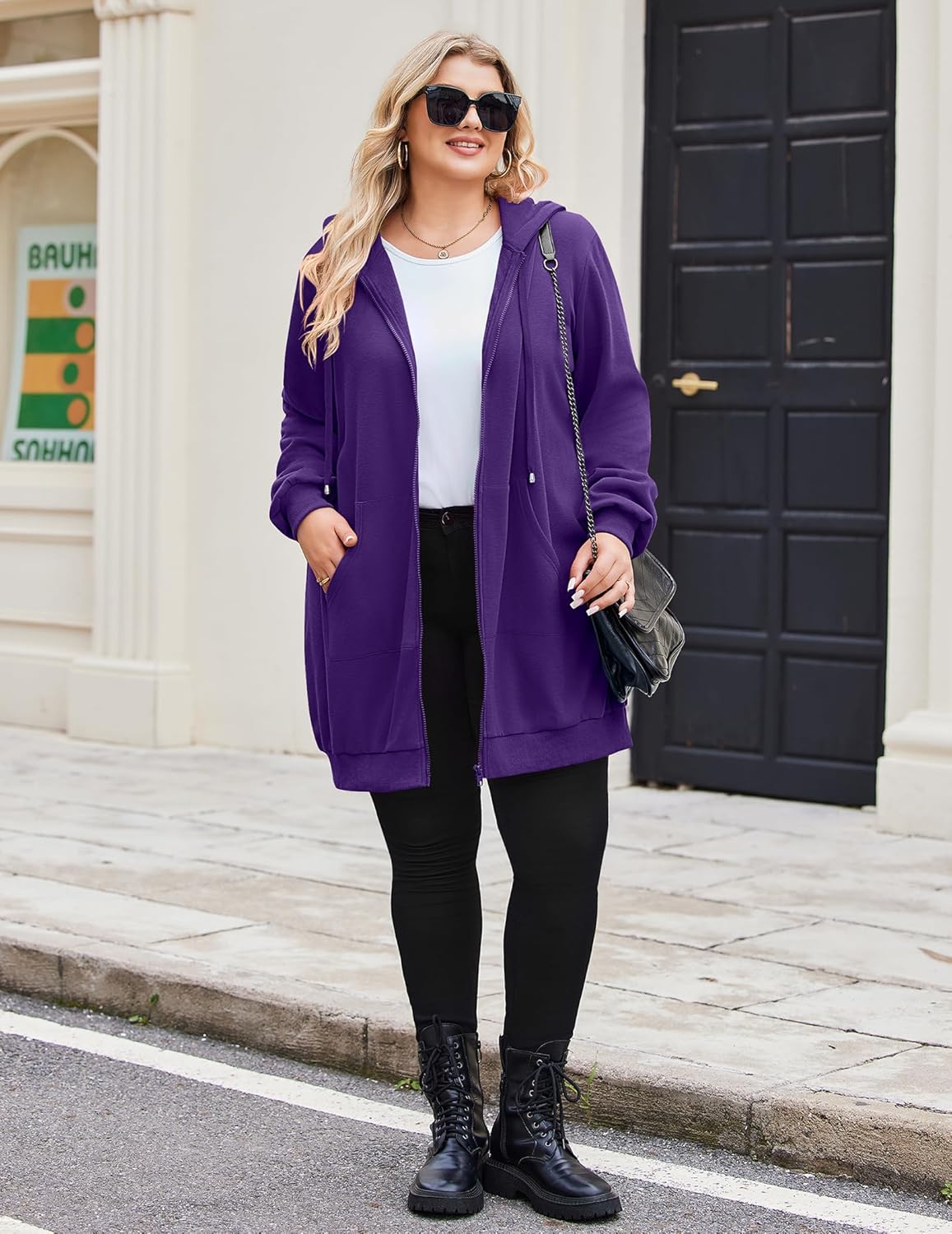 IN'VOLAND Women Plus Size Zip Up Hoodies Long Sleeve Tunic Sweatshirt Long Fleece Hoodie Jacket with Pockets - Image 3