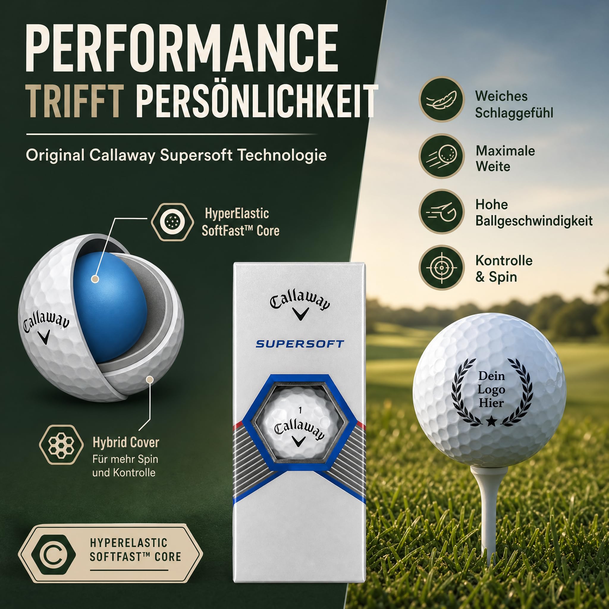 Supersoft Golfbälle, Personalisiert - Golfbälle Bedruckt mit Text, Bild oder Logo - Individuelles Golf Geschenk