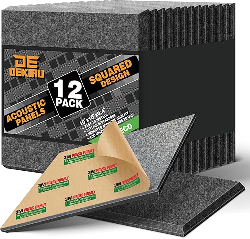 DEKIRU Paquete de 12 paneles acústicos, paneles de espuma a prueba de sonido, autoadhesivos, paneles de alta densidad a prueba de sonido para