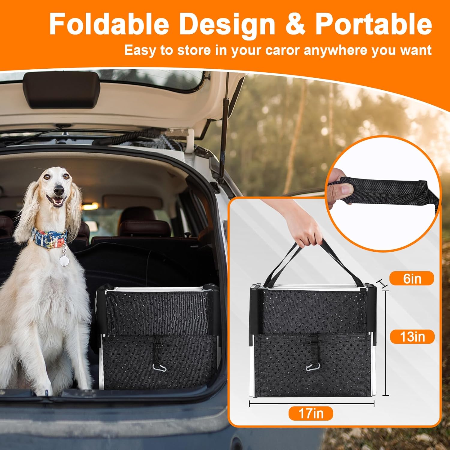 Dog Car Ramp for Large Dogs, Aluminum Foldable Dog Steps for Large Dog，Lightweight Dog Stairs for Cars SUV, High Beds & Trucks，Supports up to 150 lbs