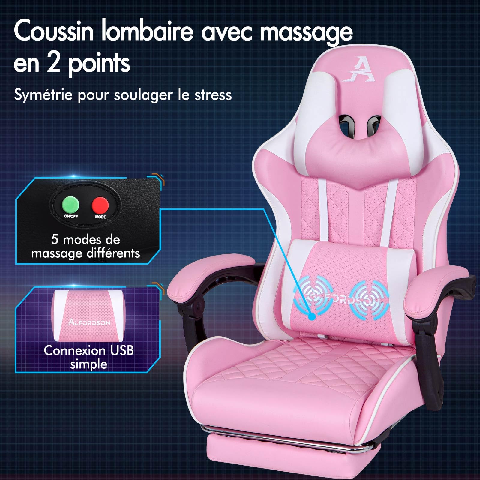 ALFORDSON Chaise de Bureau de Jeu Confortable, Repose-Pieds intégré, Coussin Lombaire, réglage de l'inclinaison à 150°, siège en Cuir à Dossier Haut, capacité de 180 kg, Cuir PU, Rose