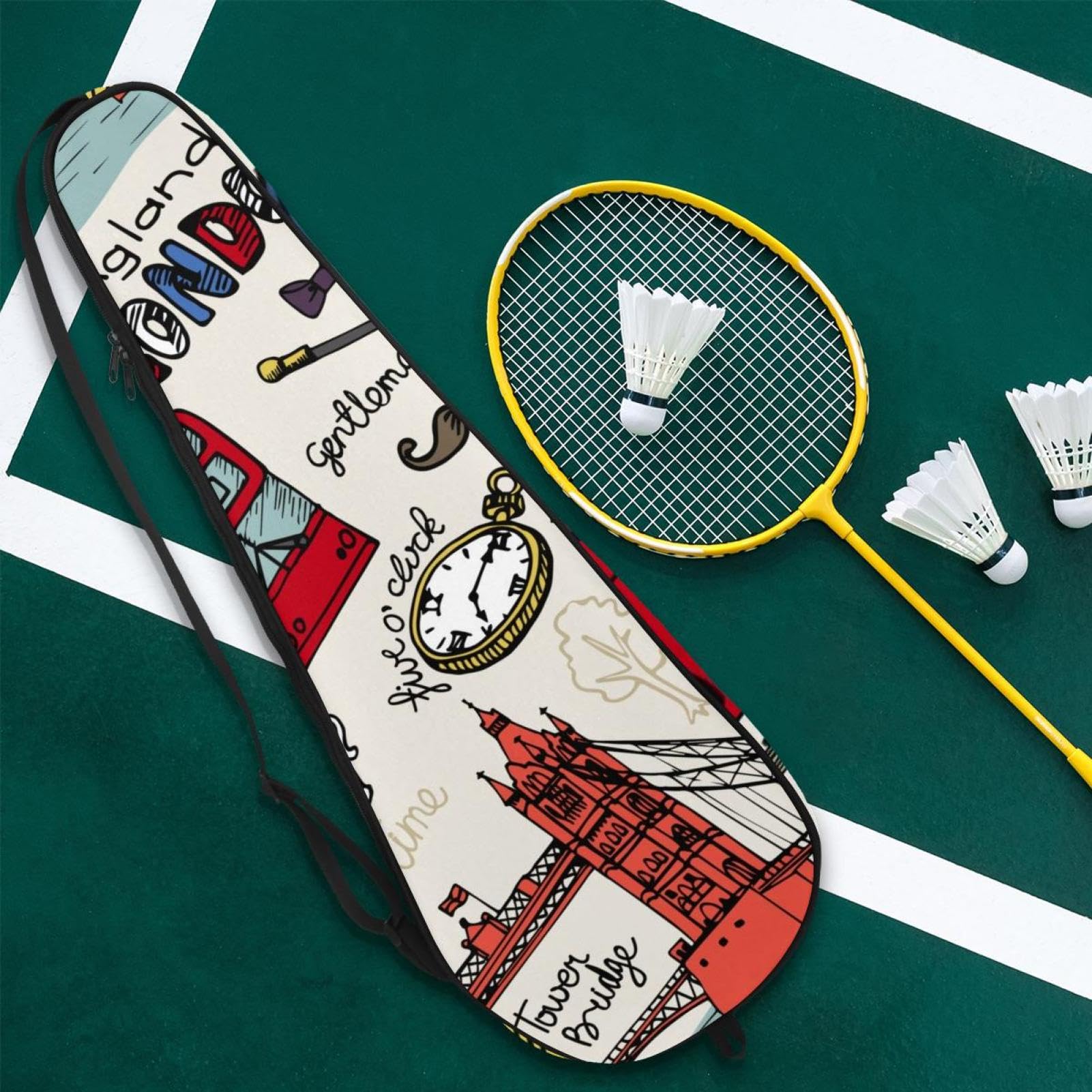 Bolsa para raqueta de bádminton, bolsa de raqueta de bádminton, bolsa de raqueta de tenis, bolsa de remo para 2 raquetas, símbolo de signo de referencia de viaje de Inglaterra