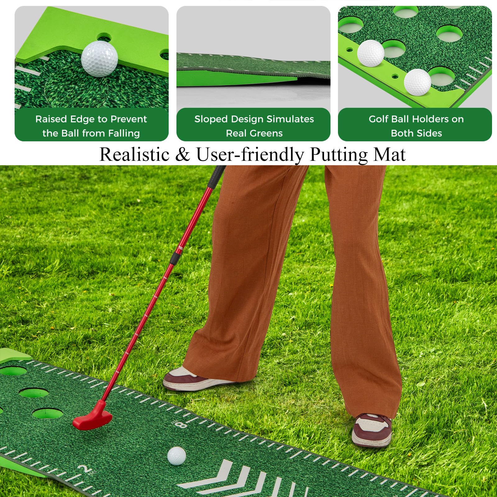LIFEZEAL Tappetino da Golf Pieghevole, Tappetino per Colpire con 12 Buche, Alllenamento per Golf, Hitting Mat, con 2 Mazze da Golf Telescopiche, 6 Palline, Borsa, Professionisti e Appassionati