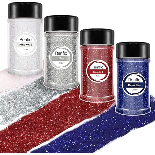 Renfio Glitter, 4 Colors Glitter Set, 7.76oz Fine Glitter PET Flakes Crafts Sequins 1/128" Glitter Powder for Independence Day Glitter Rose Bouquet Bottles Pens Greeting Cards - Independence Night