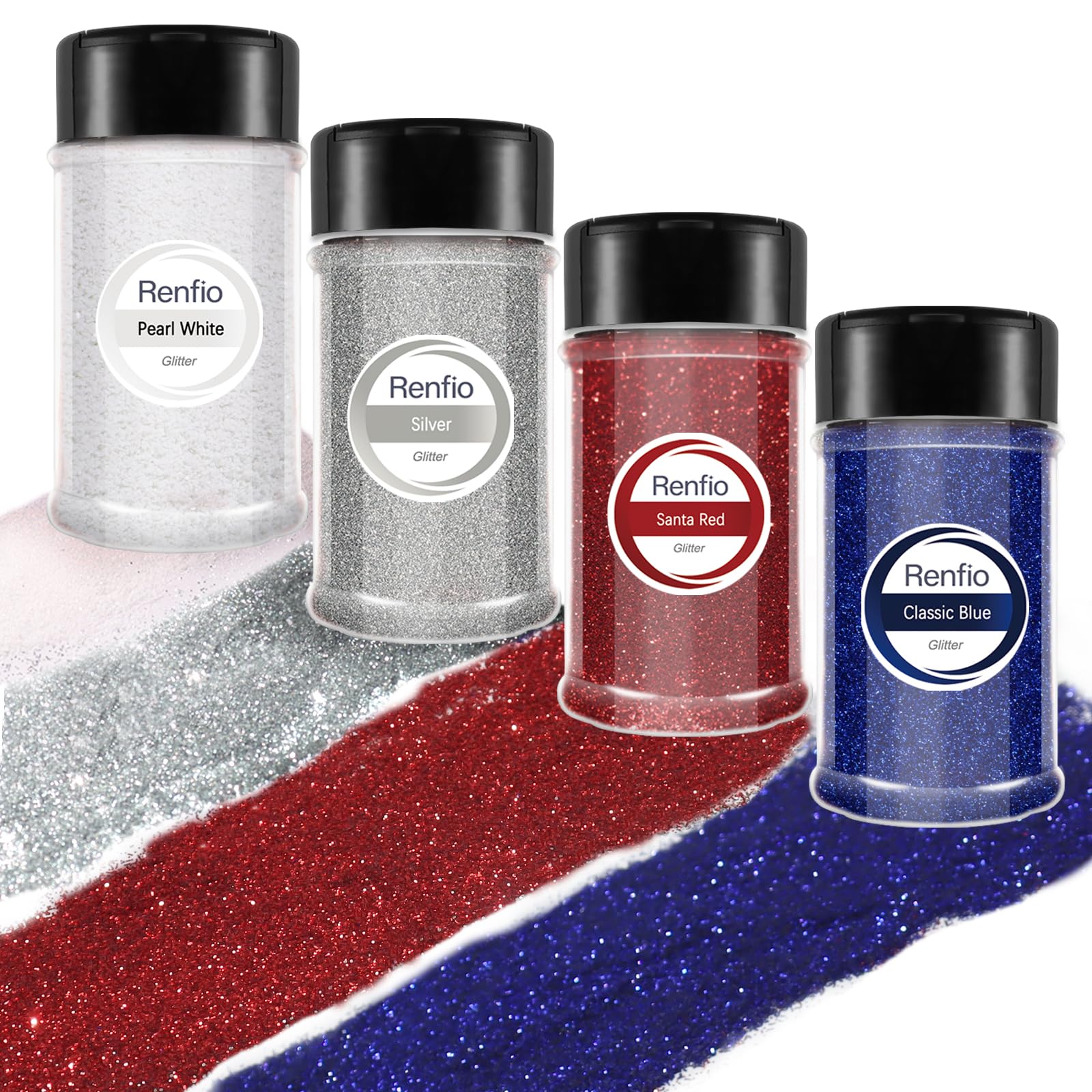 Renfio 4 Colors Glitter, USA Glitter, 1.94oz/55g Each Red White Blue Accessories, 1/128