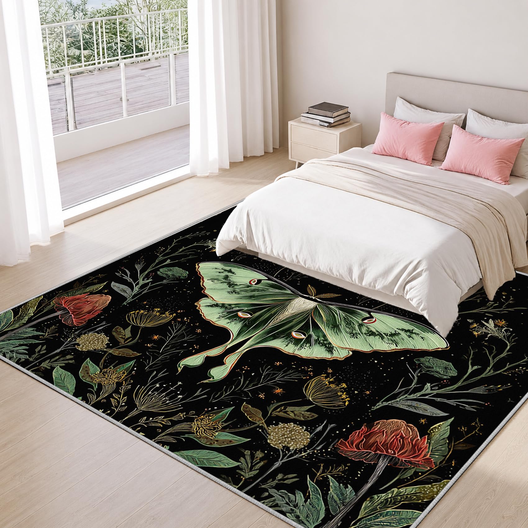 Générique Tapis Salon Papillon Vert 160x230 Grand Tapis Botanique Bohème
