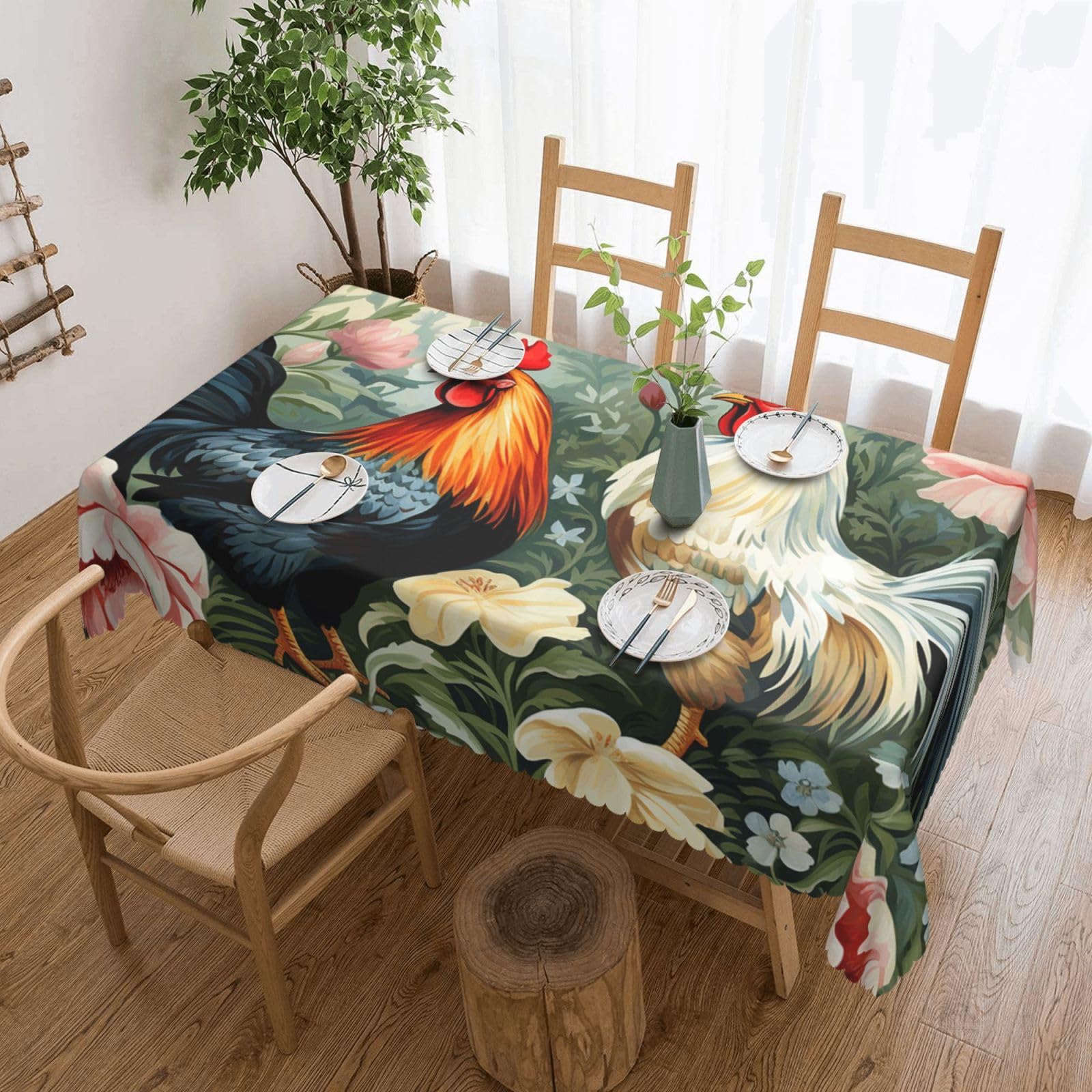 Fodpand Black Rooster Tablecloths For Rectangle Tables 72 X 54 Inches - Reusable And Washable Table Clothes Decorative Table Cover For Dining Tables, Buffet Parties, Wrinkle Resistant