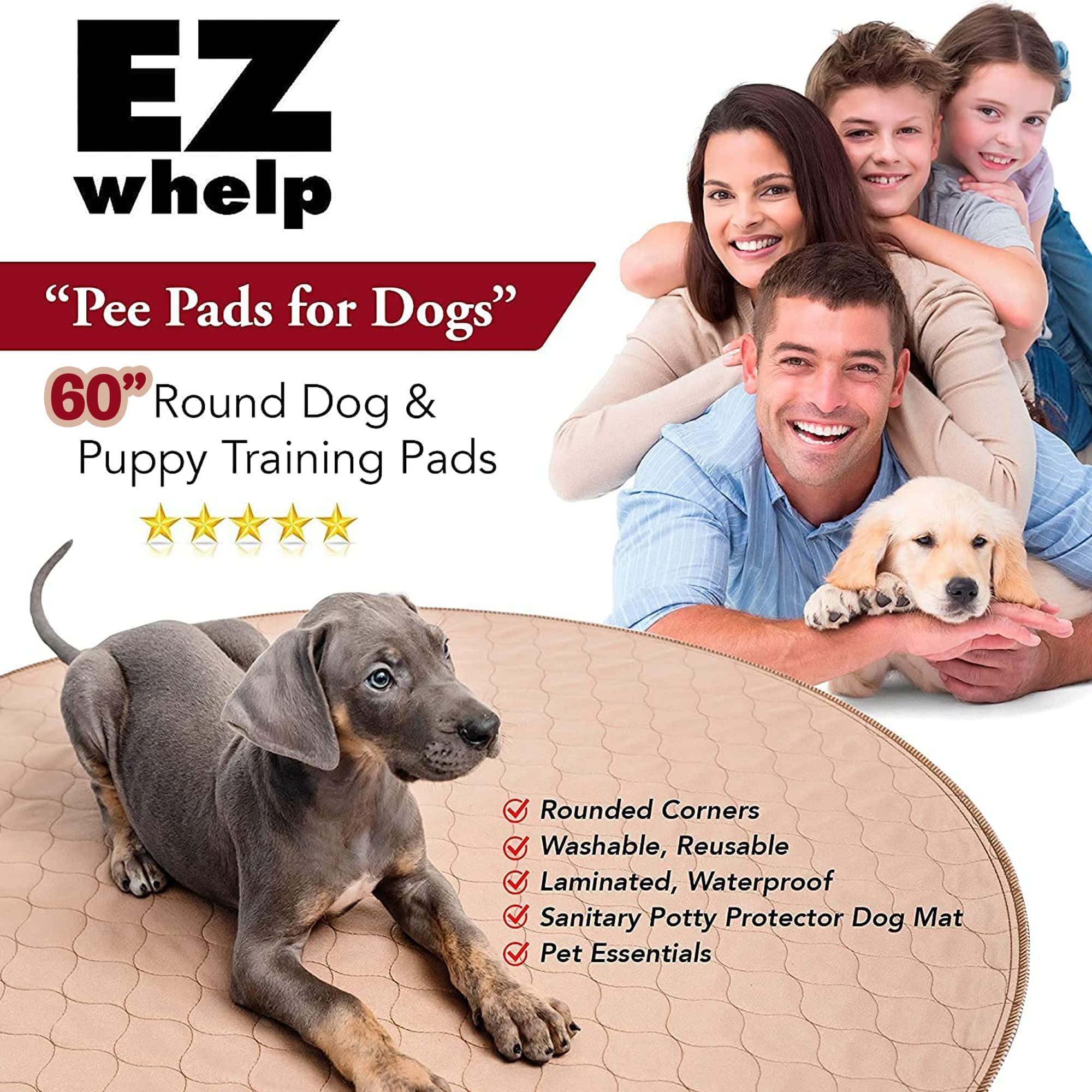 EZwhelp Almohadilla Reutilizable para orina de Perro, Lavable, Impermeable, para Entrenamiento de Orinal o Almohadilla de Parto, Redonda, 60 Pulgadas