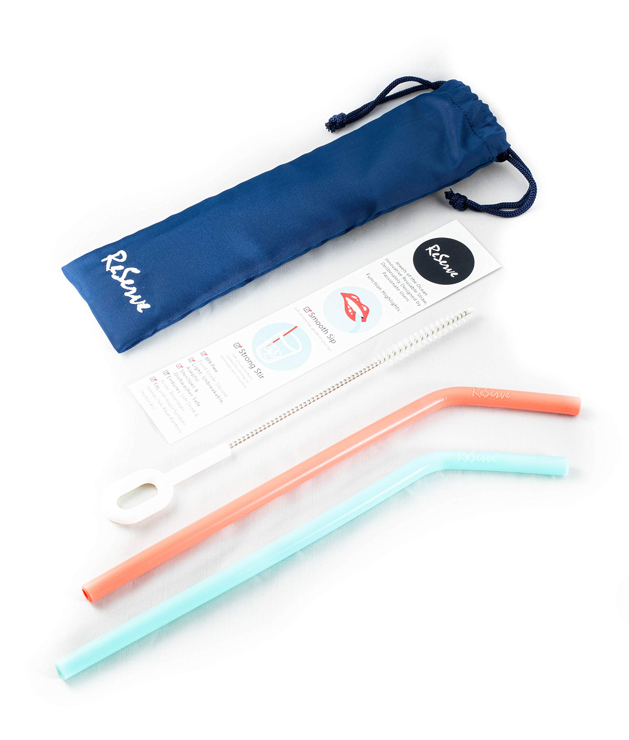 ReServe Silicone Reusable Drinking Straw with Brush – Soft top, Stiff Bottom, stir ice Drinks, Food Grade, BPA Free, Child Safe, fits Starbucks, Yeti, Klean Kanteen, Hydro Flask (Better Together Set)