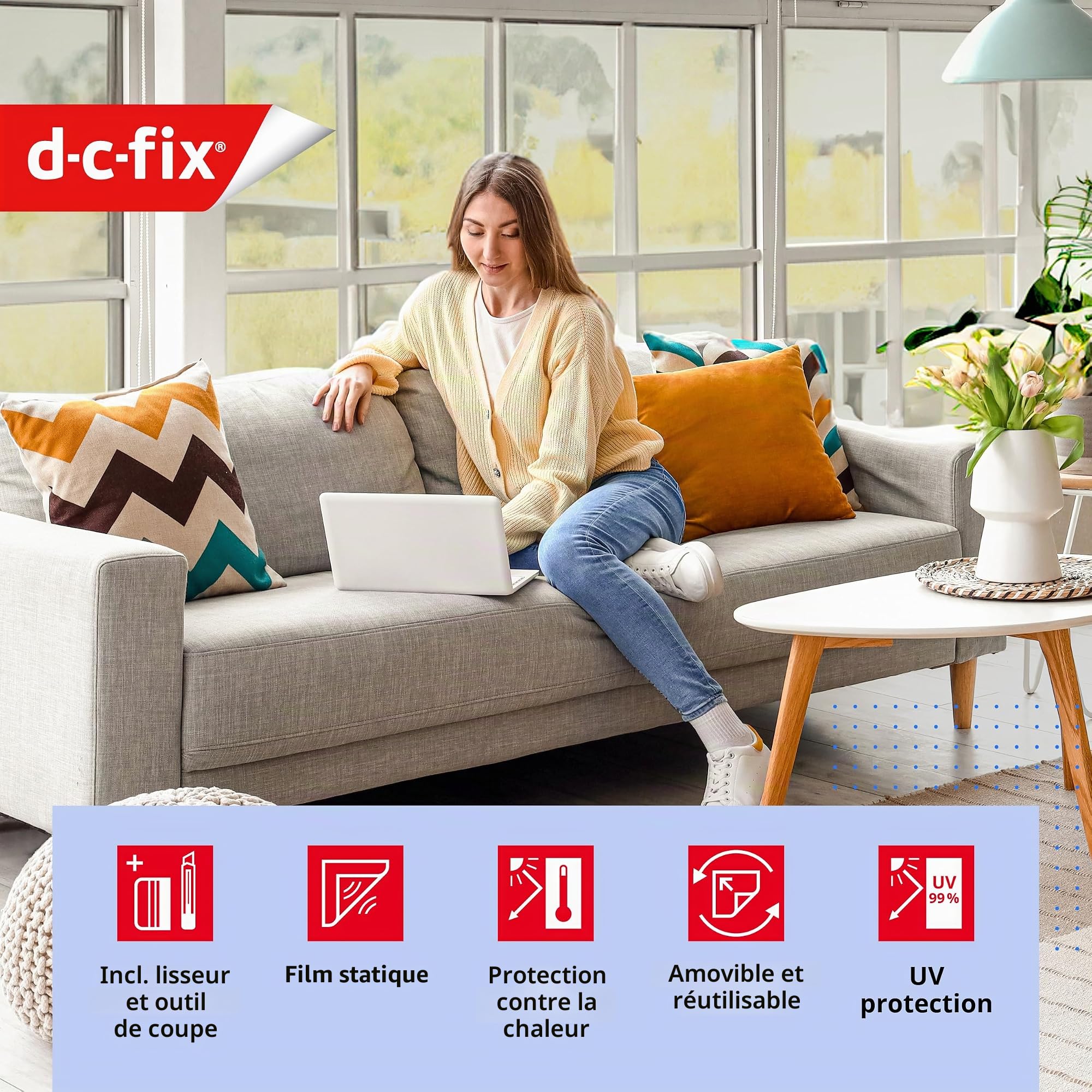 d-c-fix Film de Protection Solaire Autoadhésif (90x200cm) Film de Fenêtre | avec 99% Protection UV, Réduction de Chaleur, Film de Teintement, Film Thermique pour Fenêtres