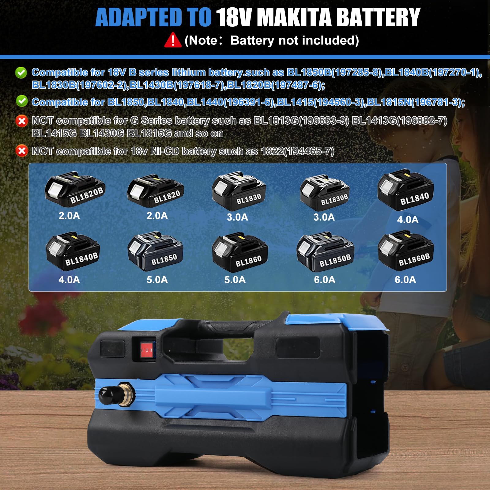Pompa dell'acqua compatibile con batteria Makita da 18 V, pompa da giardino elettrica, pompa autoadescante portatile senza fili, per piscina da giardino, stagno, acquari (solo attrezzi, nessuna