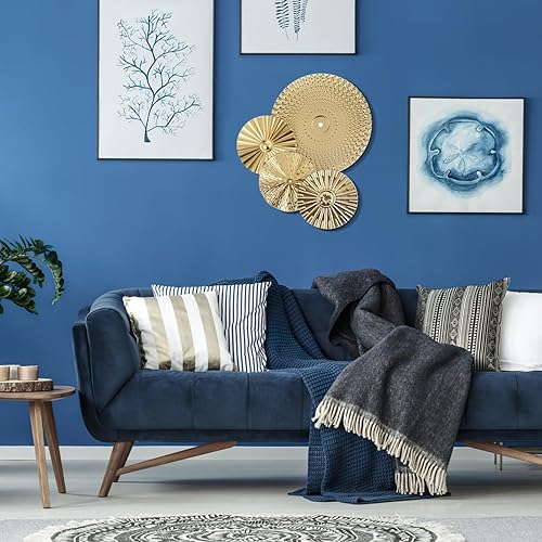 Miniatura 4 de Garneck 4 piezas de decoración de pared de metal dorado moderno 3D arte de pared para sala de estar, esculturas de pared redondas de hierro forjado