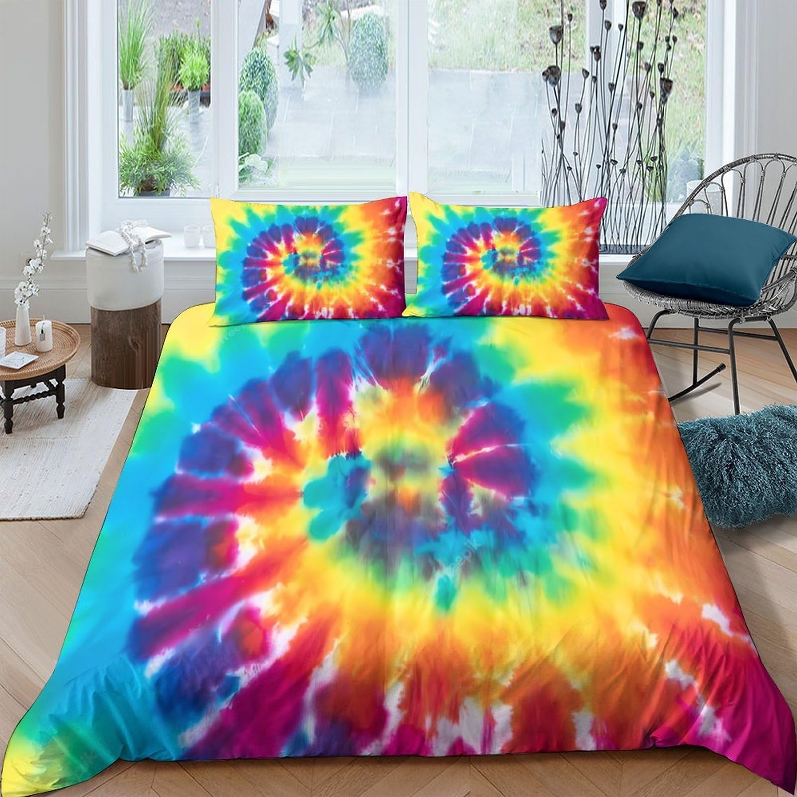 Ctjqhvkz Style-7 3D Printed Rainbow Spiral Fitted Sheet Microfiber Soft Tie Dye Swirl Bed Cover Bedroom Dorm Mattress Protector Decor Single（135X200cm）