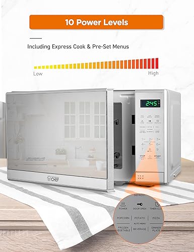 Vista 26 de COMMERCIAL CHEF Microondas de 0.7 pies cúbicos con 10 niveles de potencia, microondas de 700 W con pantalla digital, con cerradura de puerta de Negro