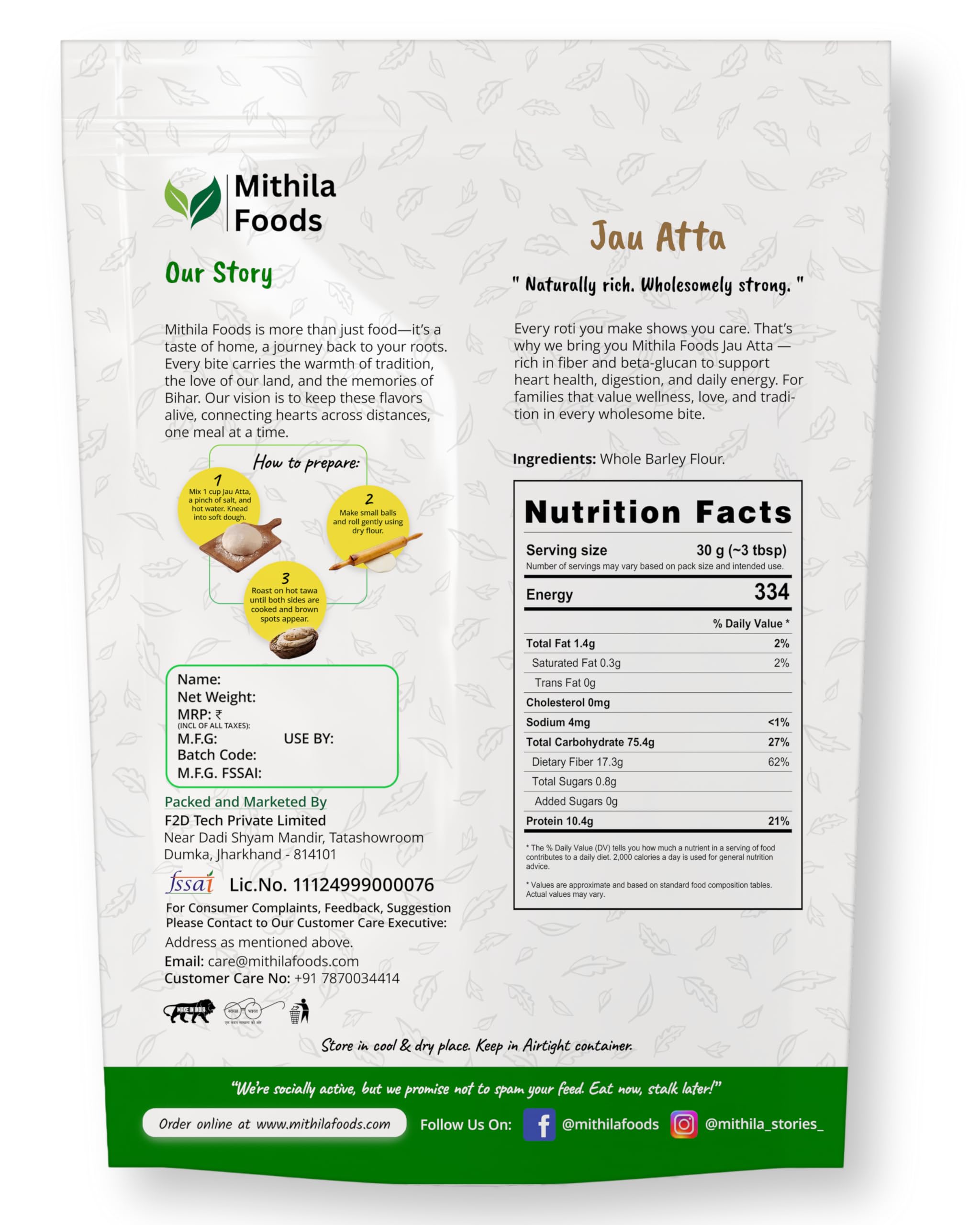 MITHILA FOODS 1 Kg Jau Atta | Gluten-Free Barley Flour | High Fibre & Protein, 100% Natural Desi Superfood | Stone-Ground for Soft Rotis | No Preservatives | Authentic Flavor from Bihar - Image 2 thumbnail