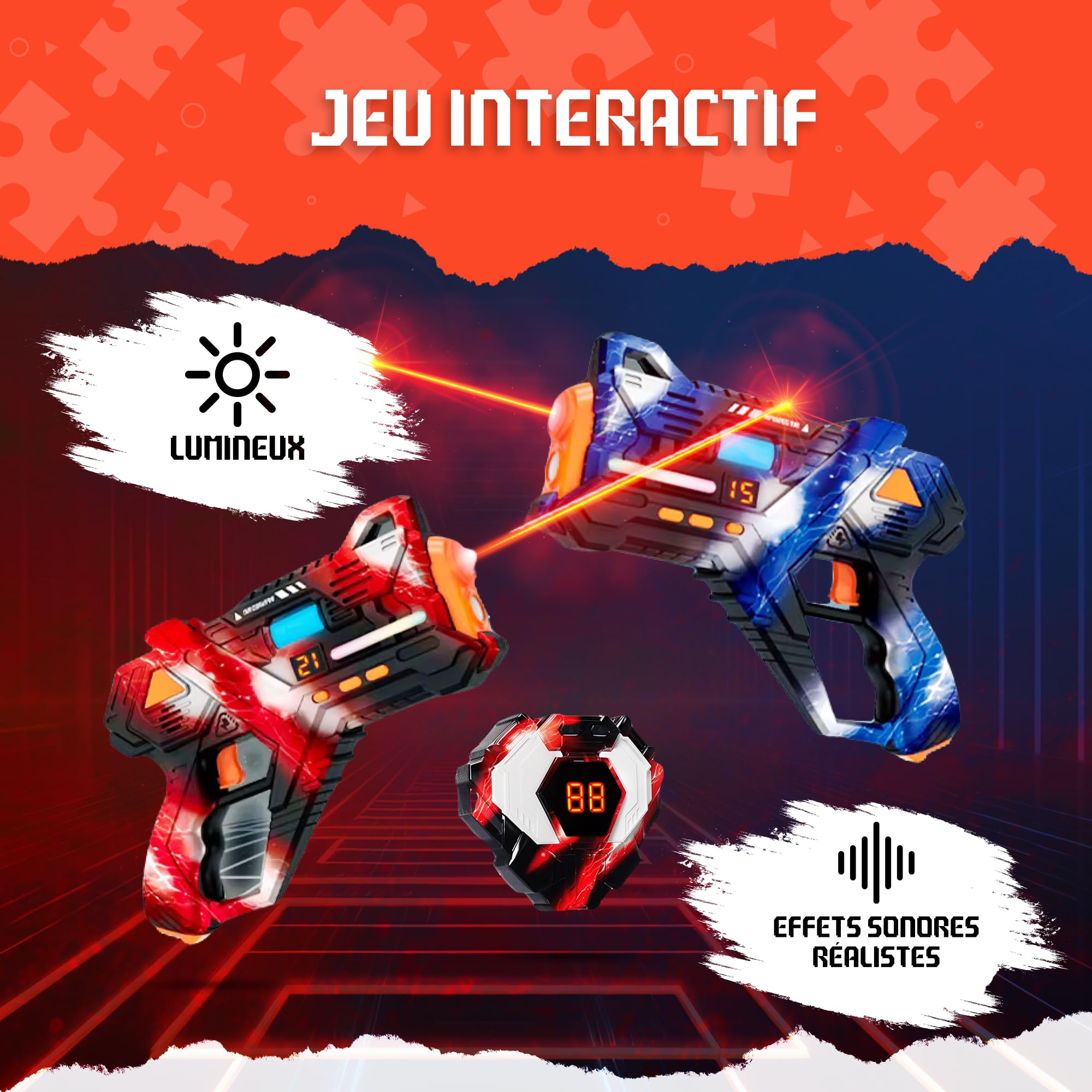 Laser Game Enfant Rechargeable 2 Pistolets avec capteurs 360°