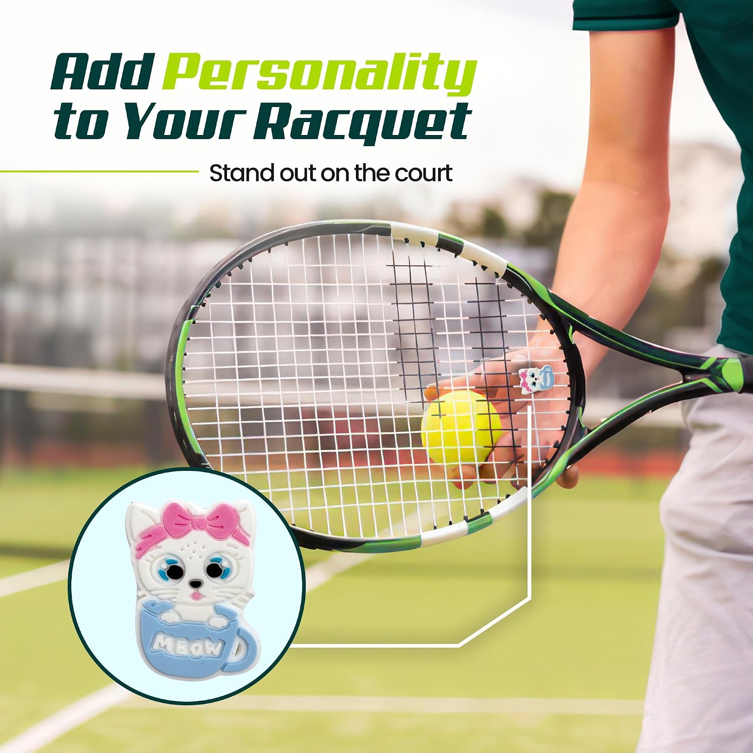 Tennis Racket Dampener - Cute Designs - Vibration & Noise-Reducing Tennis Shock Absorber for Racquets - Secure, Easy-Install Accessories for Players of All Levels image 2
