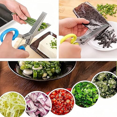 Miniatura 9 de GDSAFS Glorihoby - Tijeras de cocina tijeras de ensalada de cocina de 5 cuchillas herramienta de corte de verduras de acero inoxidable multicapa con