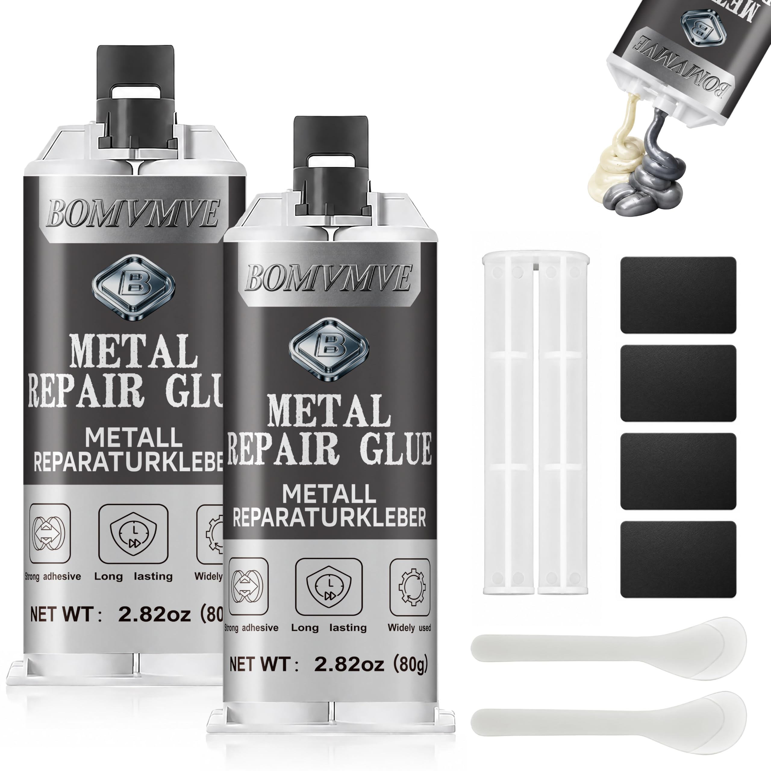 Soldadura en Frío para Metal, 160g Pegamento Metálico Extra Fuerte, Epoxi 2 Componentes, Adhesivo para Reparar Todo Tipo de Metales como Acero, Aluminio, Hierro