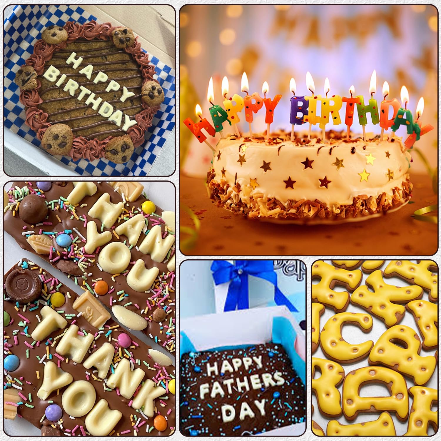 Juego de 2 moldes de silicona con letras y números para chocolate, con símbolos de feliz cumpleaños, moldes de silicona para decoración de tartas de cumpleaños, horneado y bricolaje