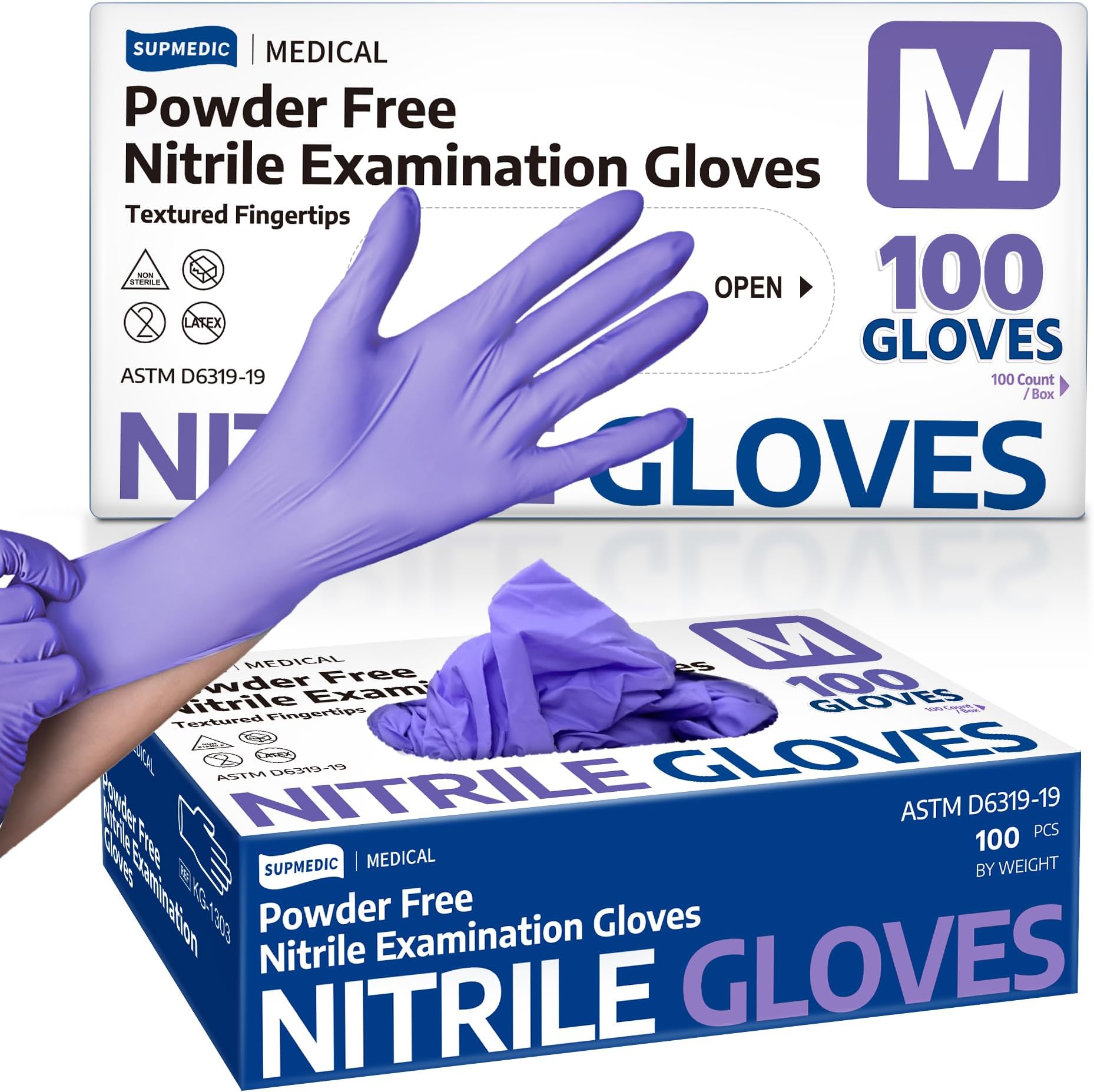 Supmedic Medical Soft Maxโข Nitrile Disposable Gloves, 100 Ct Latex-Free Powder-Free Food Safe Cooking Cleaning Lab Exam Glove