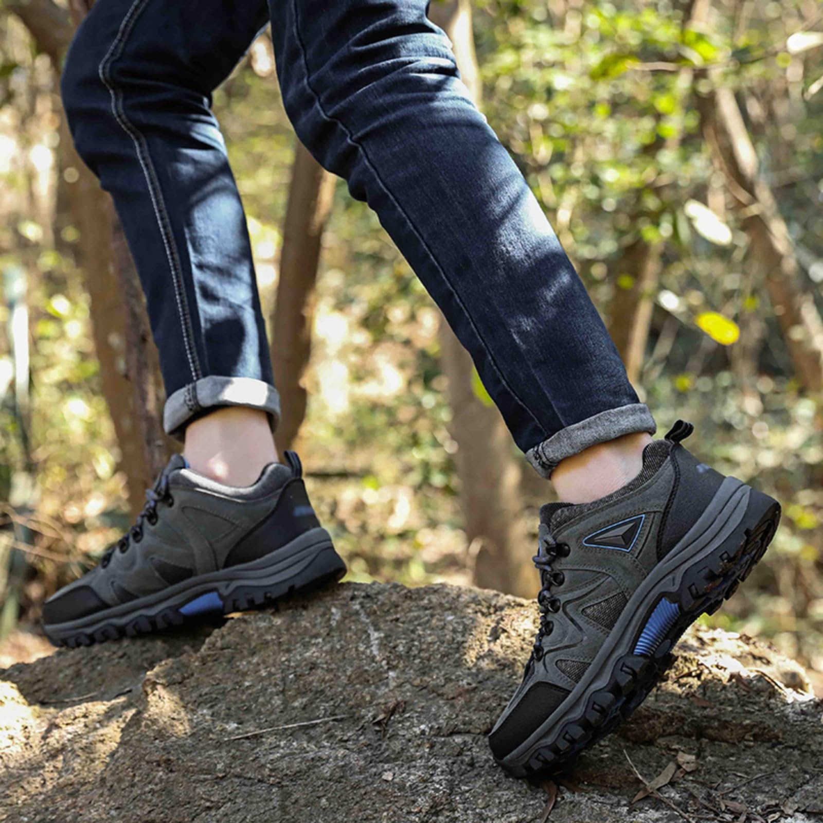 Męskie buty trekkingowe wodoodporne niskie do chodzenia po szlaku | Antypoślizgowa gumowa podeszwa, oddychająca, sznurowane buty trekkingowe, na kemping i na świeżym powietrzu
