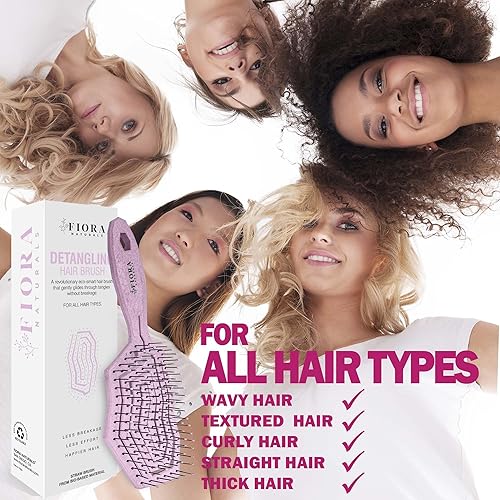 Miniatura 6 de Fiora Naturals Cepillo desenredante para el cabello, 100% biológico, cepillo desenredante con cerdas ultrasuaves, se desliza a través de los enredos