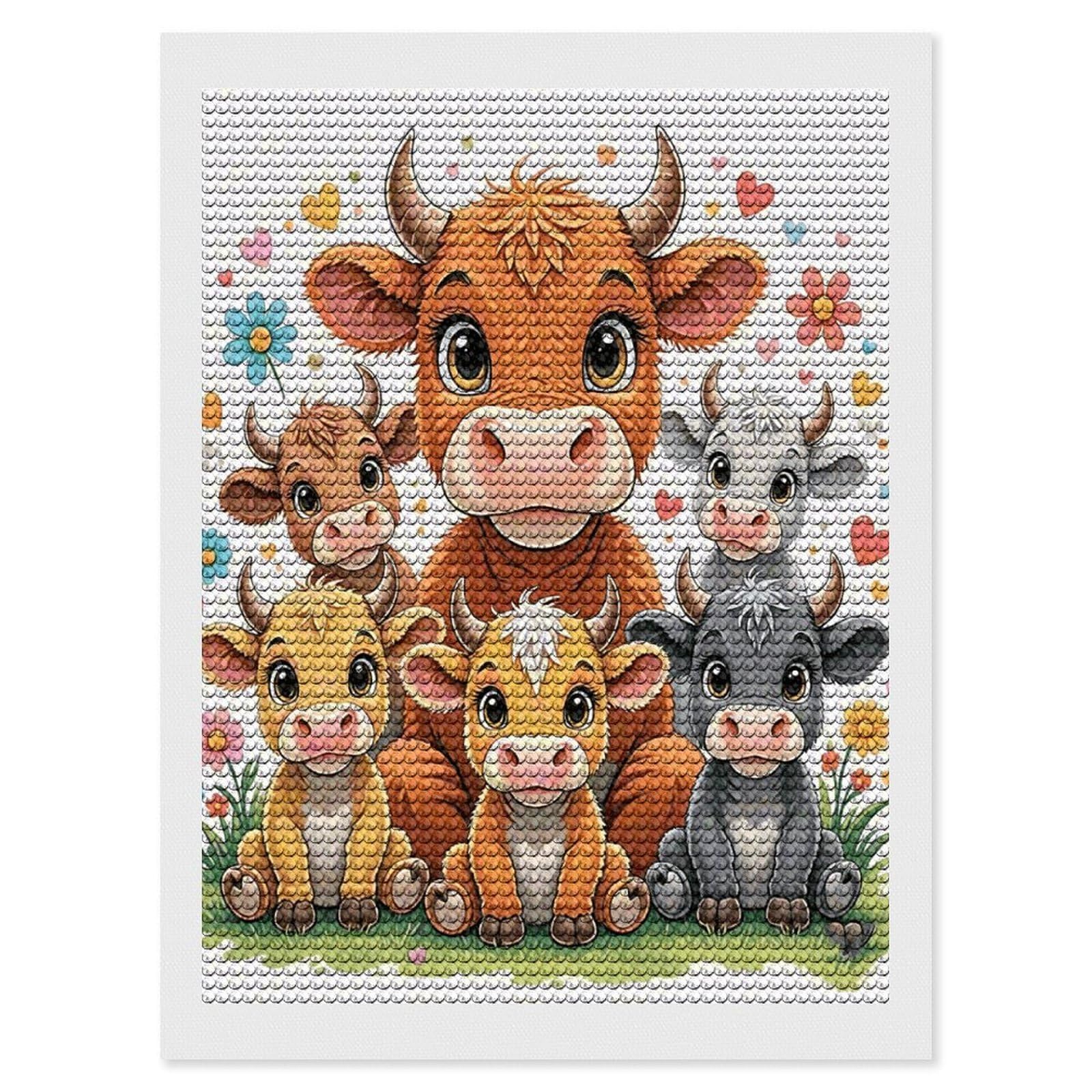 FodPand Cow 5D Diamond Painting Kits for Adults Beginners Full Drill Round Diamond Dots Pictures Gem Art Supplies for Home Wall Room Decoration DIY Craft Set Gift 12x16