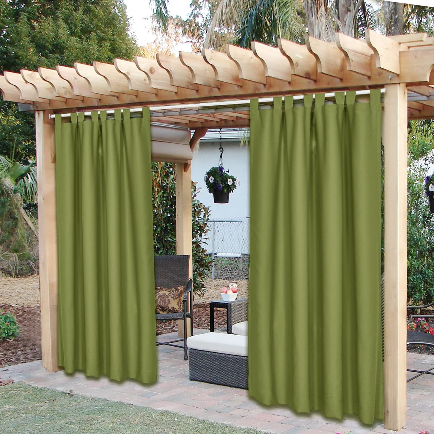 Frelement Outdoor Curtains Exterior Draperies for Porch Yard Cabana Indoor/Outdoor Draperies Olive 84W x 102L (1 Panel) Sunlight Block Privacy Shade Drapes Self Adhesive Tab Top