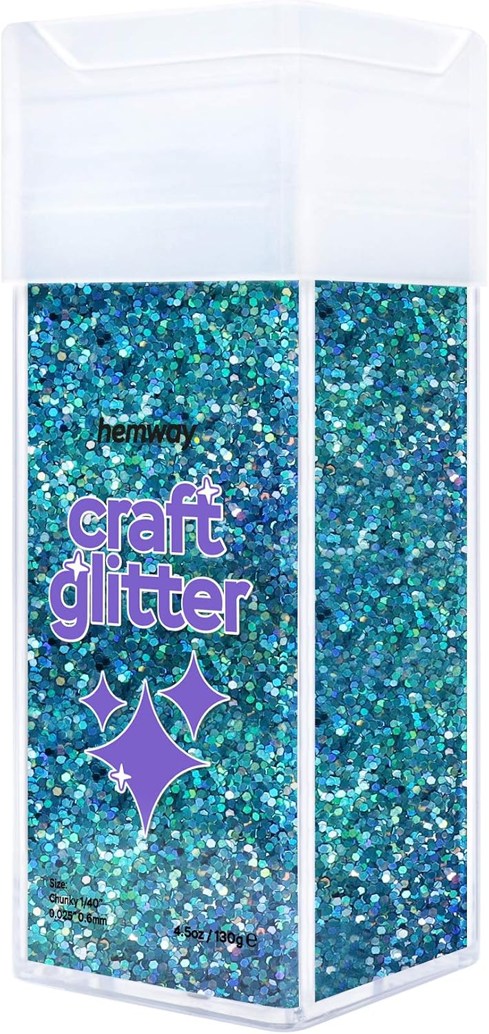 Hemway Glitter Shaker Ocean Blue Holographic 110g Chunky, Craft Glitter Shaker for Resin & Epoxy Crafts