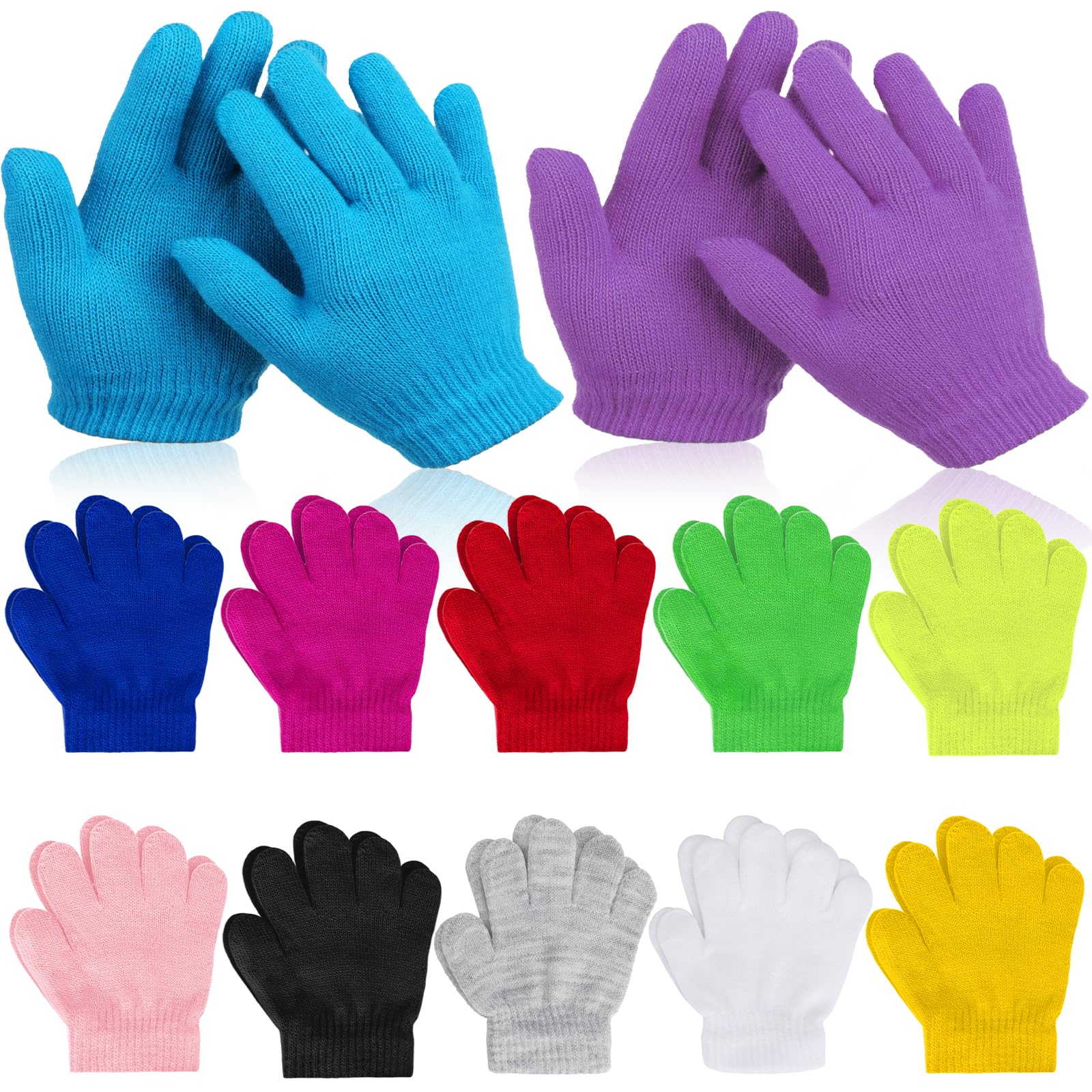 Coopay 12/24/48/100 Pairs Kids Winter Magic Gloves, Stretchy Full Finger Bulk Children Knitted Gloves for Boys Girls Student