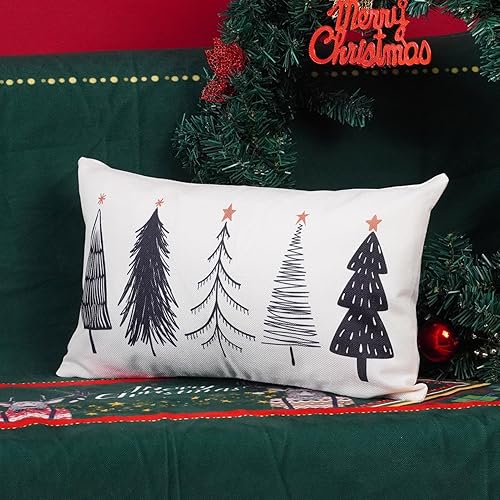 Miniatura 4 de ONWAY Juego de 2 fundas de almohada lumbar de árbol negro de Navidad de 12 x 20 pulgadas, fundas de cojín para decoración de sofá y hogar