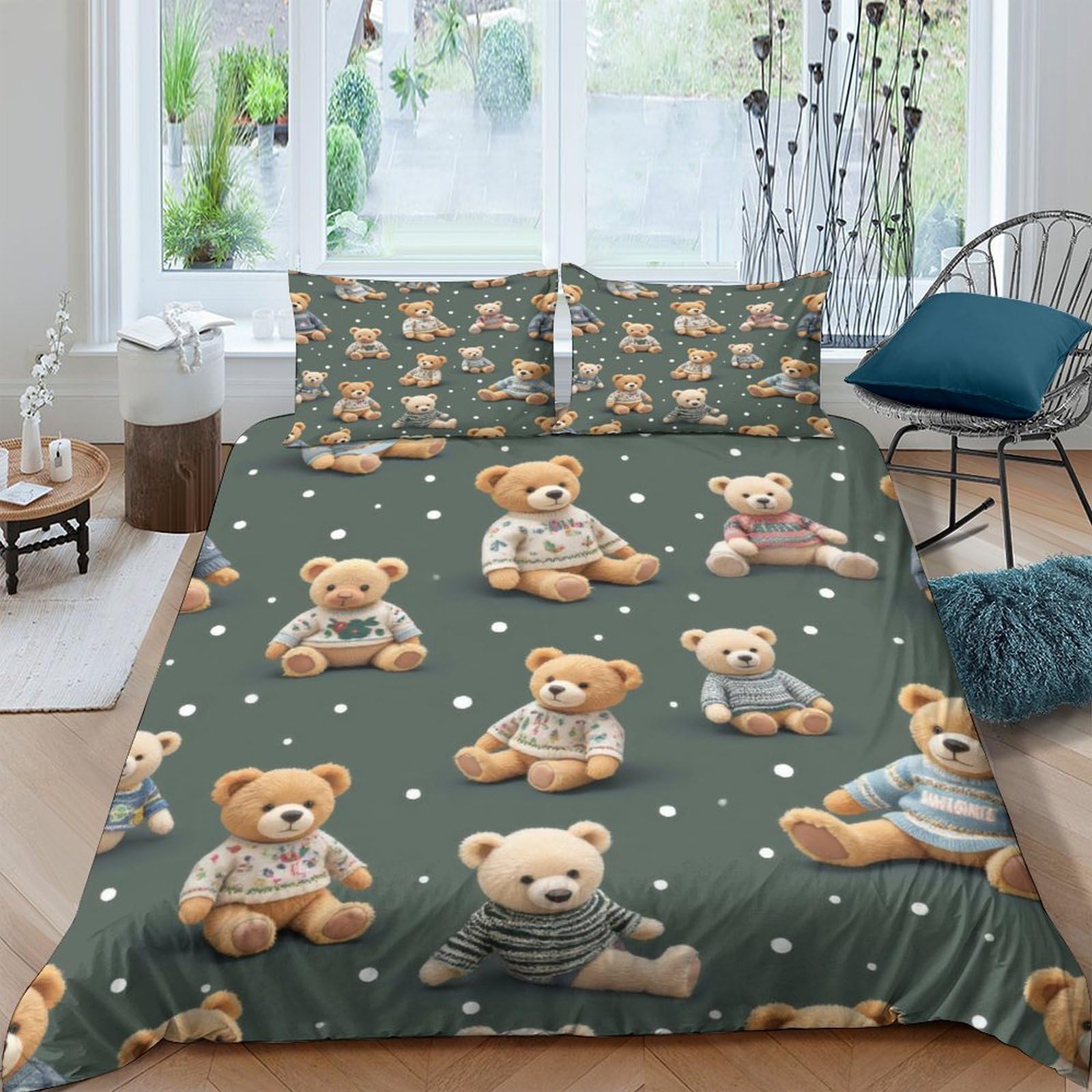 Ctjqhvkz Style-8 3D Printed Teddy Bear Fitted Sheet Microfiber Soft Dark Green Cartoon Animal Mattress Cover For Bedroom Dorm Decor Single（135X200cm）