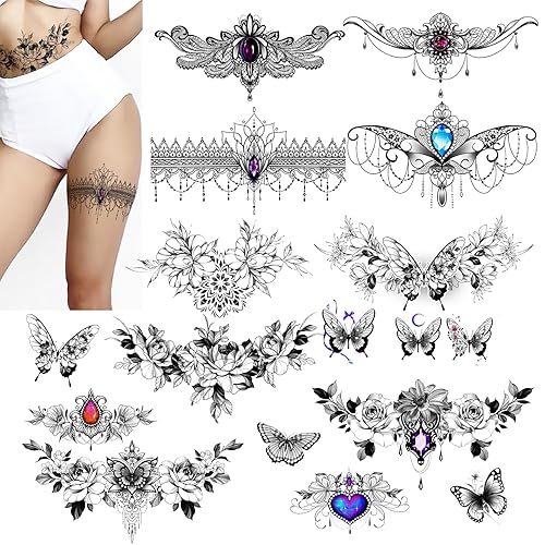Miniatura 1 de Tatuajes temporales para mujeres sexy, tatuajes de encaje, tatuajes de mariposa, calcomanías de tatuaje falso sexy, tatuajes temporales sexys en