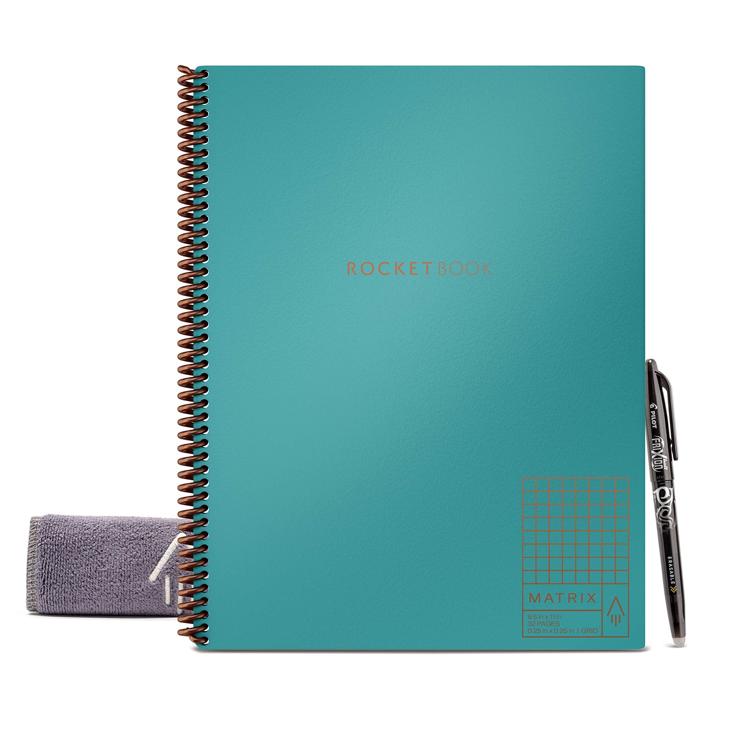 RocketbookMatrix Smart Reusable Graph Notebook | Eco-friendly, Digitally Connected Isometric Notebook | Neptune Teal, Letter Size (8.5" x 11") with Pen, Cloth, and App Included