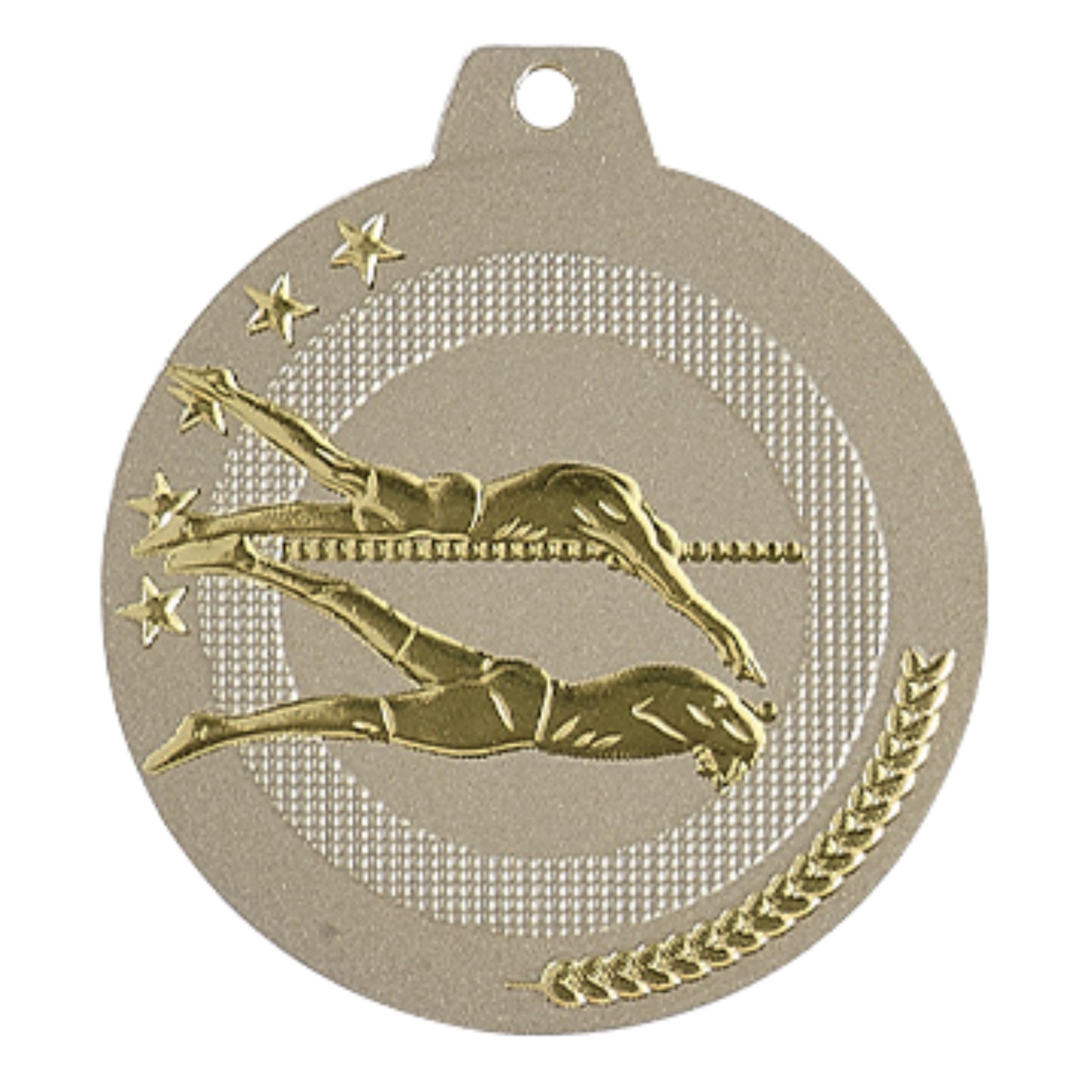 Schwimm Medaille 50 mm, Sportmedaille aus Eisen mit Band, Schwimm Auszeichnung für Turnier, Verein, Schule & Wettkampf, Medaillon für Sieger, Schwimmsport Ehrung | Aus Eisen