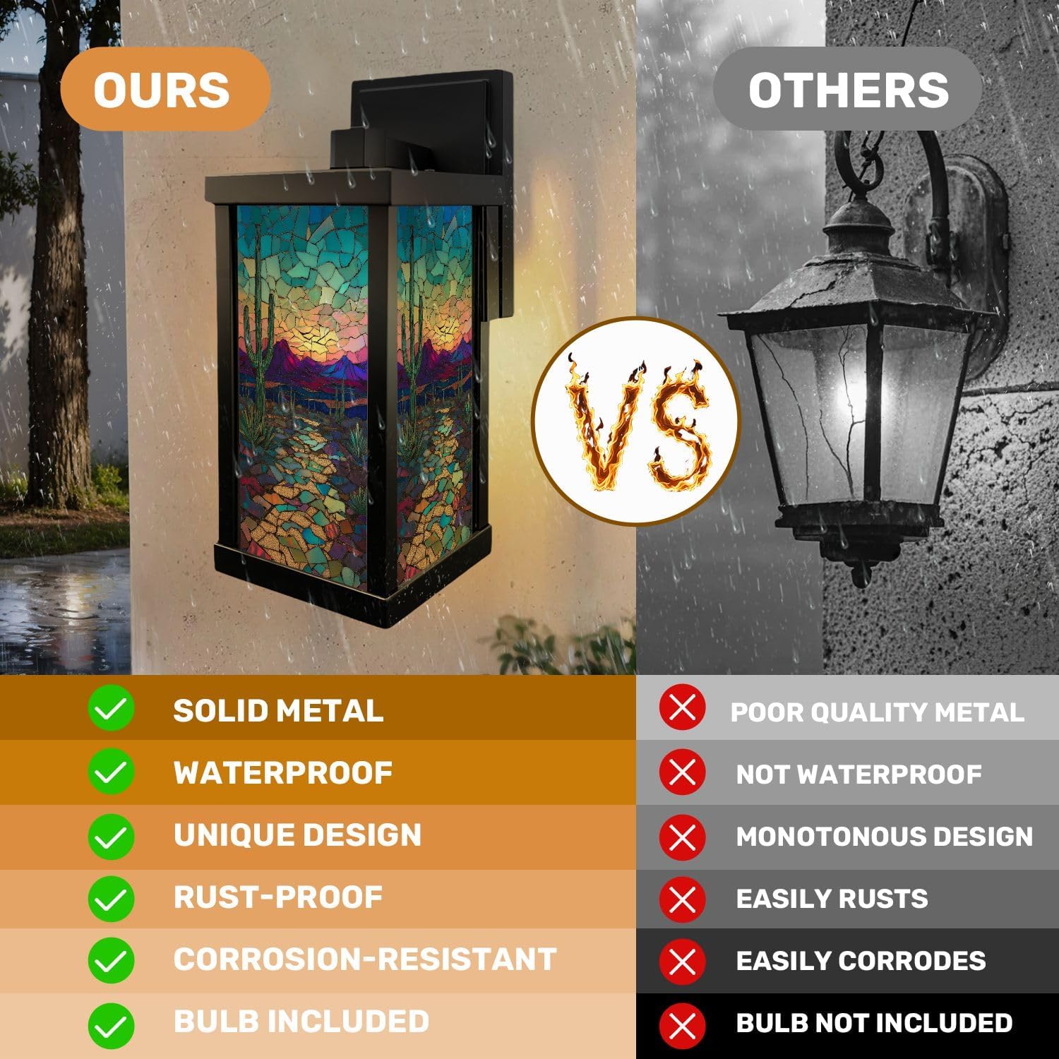 Outdoor Wall Lights Handcrafted Mosaic Tile Mural Sunset Colors Exterior Waterproof Wall Mount Sconce 13" Porch Light Outdoor E26 Base Lamp with Bulb Front Door Lighting