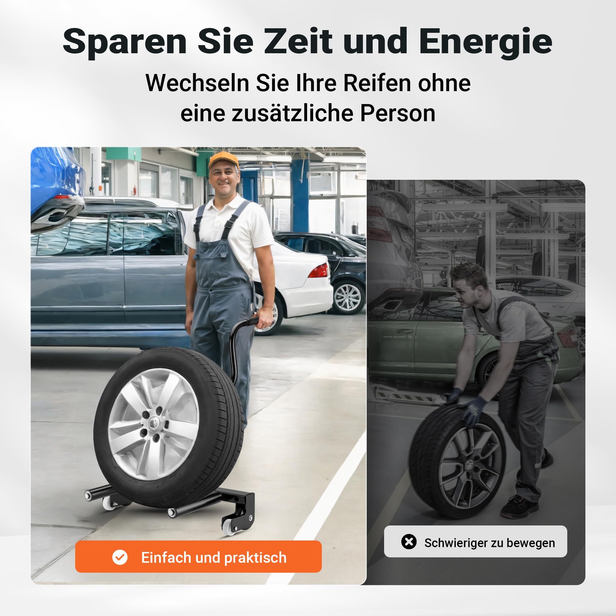 XPOtool Reifenmontagewagen bis 250 kg, Radheber aus Stahl als Radmontagehilfe für 17-56,5 cm (6,5-22,5") Reifen zum Reifen Wechsel, Reifen Montage