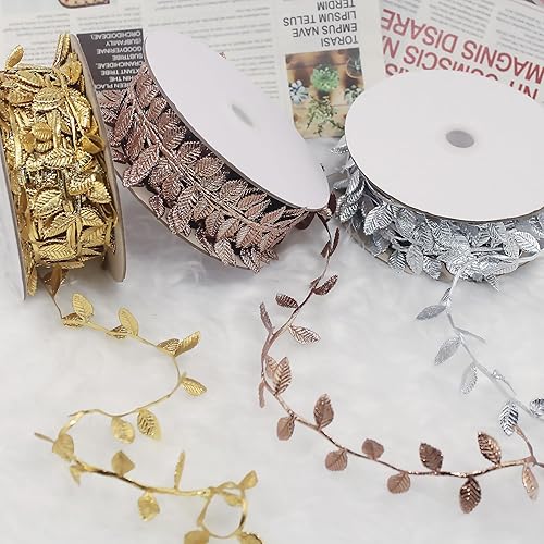 Miniatura 5 de Cinta de hojas de oro de 20 yardas, hojas de oro falsas para boda, aula, decoración de Navidad, envoltura de regalos, decoración de pasteles, corona