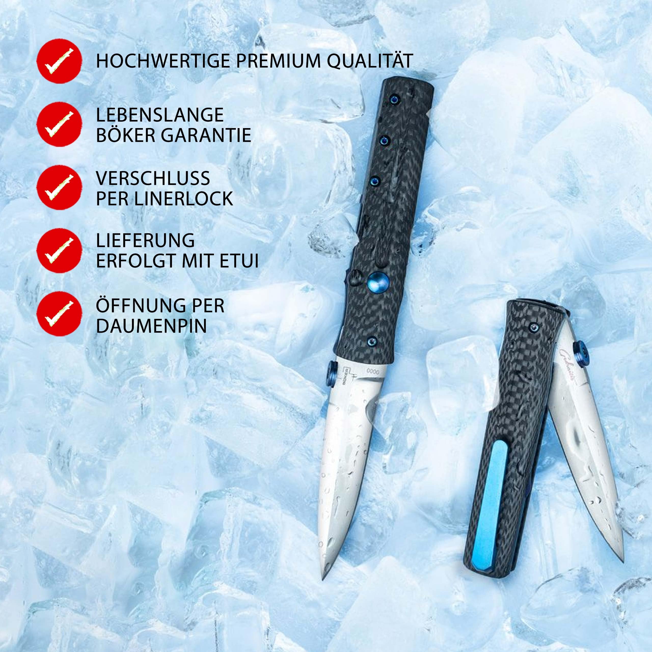 BÖKER PLUS® Icepic Dagger - Dolch Taschenmesser mit Daumen-Pin - flaches EDC Einhand-Messer mit Clip - Gentleman Klappmesser mit 8 cm VG10 Dolchklinge