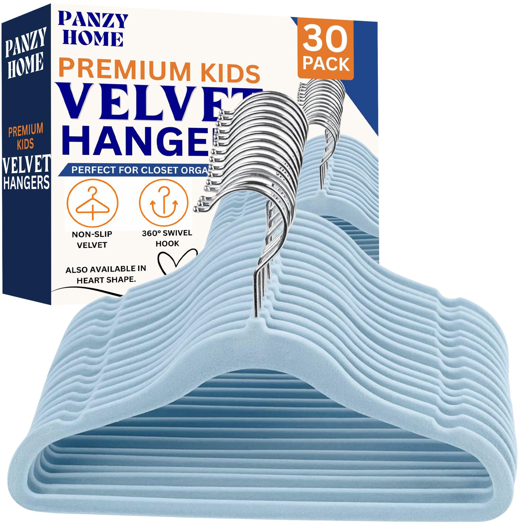 Panzy Home 30 Pack Kids Velvet Clothes Hangers, Non-Slip Clothes Hangers for Infant and Toddler, Ultra-Slim Space Saving for Nursery Closet Organisation