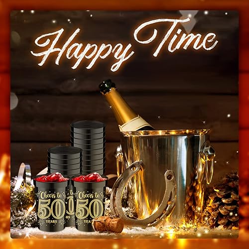 Miniatura 10 de 40 tazas de 16 onzas, 40, 50, 60, 70, cumpleaños, saludos a 40, 50, 60, 70 años, vasos de plástico dorados y negros para decoraciones de cumpleaños,