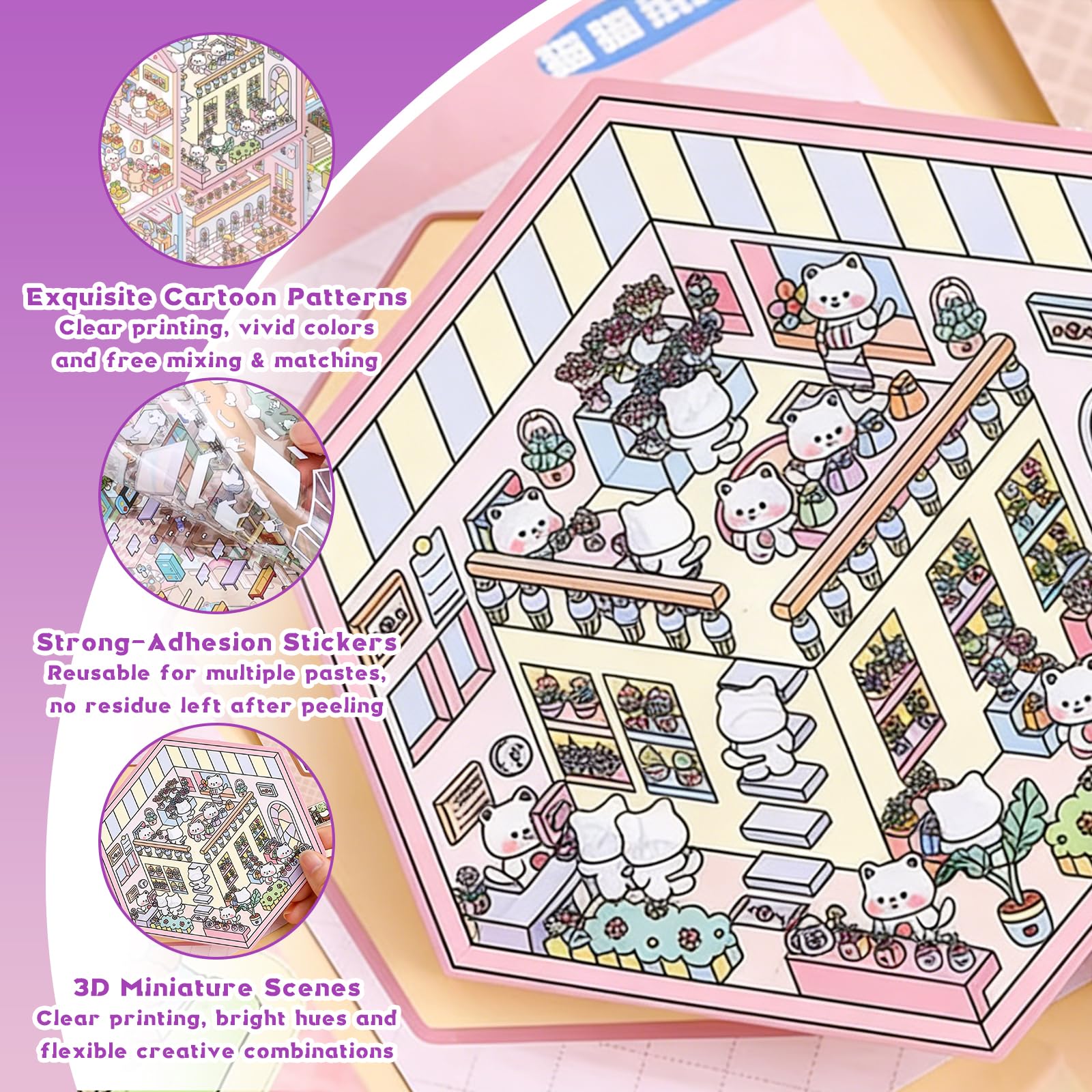 20 Sets DIY 3D House Stickers Scene Kit, 3D Miniature Scene Sticker Book, Stress Relief Creative Sticker Book with Tweezers - Image 4