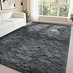 DweIke Fluffy Dark Grey 4x6 Area Rugs for Bedroom Living Room, Soft Plush Shaggy Deep Gray Girls Boys Kids Rug, Non-Slip and Machine Washable Carpet for Dorm Nursery Classroom Decor