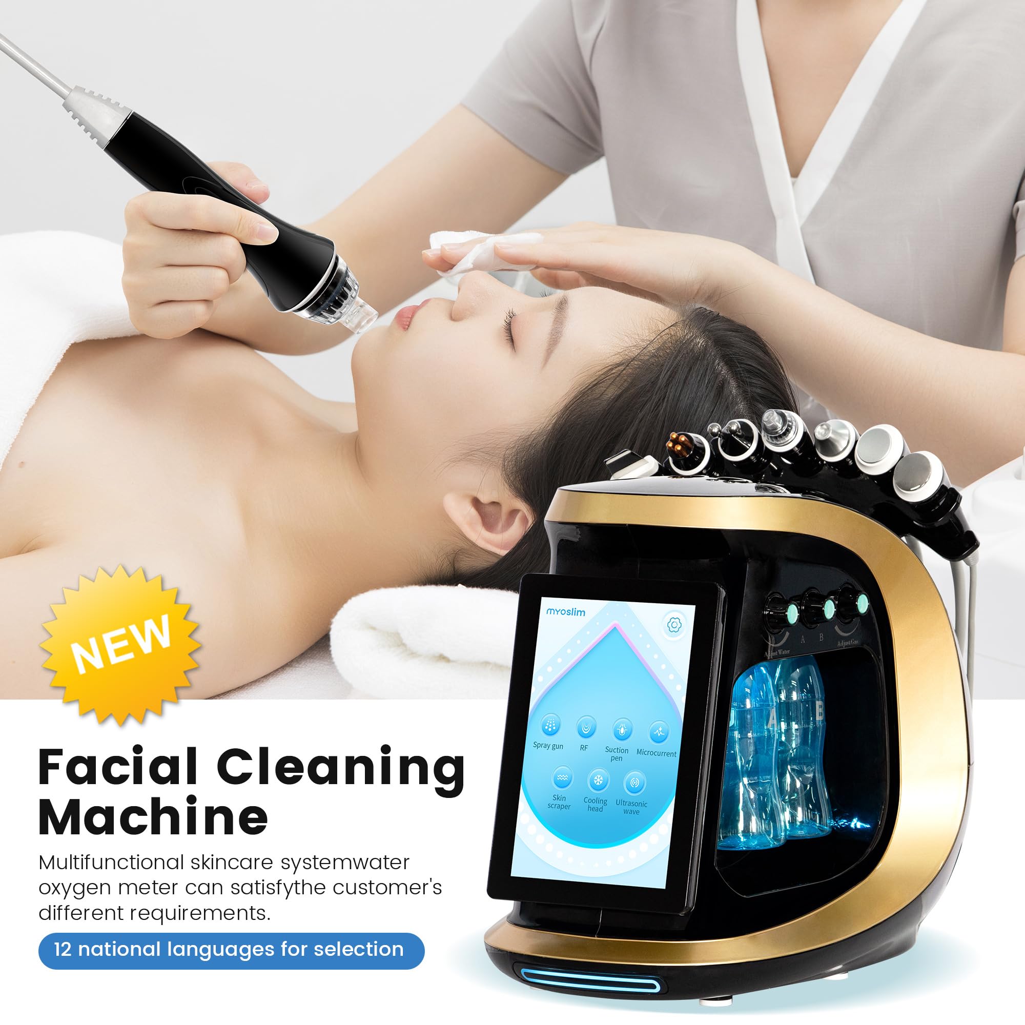 Apparecchio 7 in 1 per la Cura della Pelle con Microdermoabrasione, Ossigeno, Bolle Idratanti, Aqua Peeling e Smart Jet